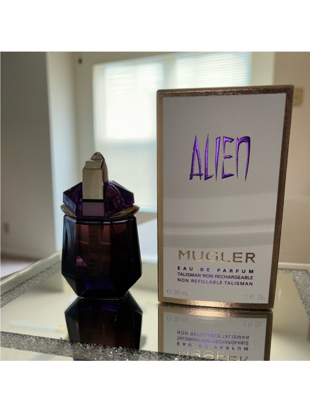 Mugler Alien Body Fragrance Oil - Deep Purple Bottle with Gold Accents